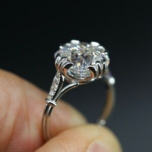Edwardian 4 Carat Old European Cushion Brilliant Lab-Grown Diamond Ring Plat